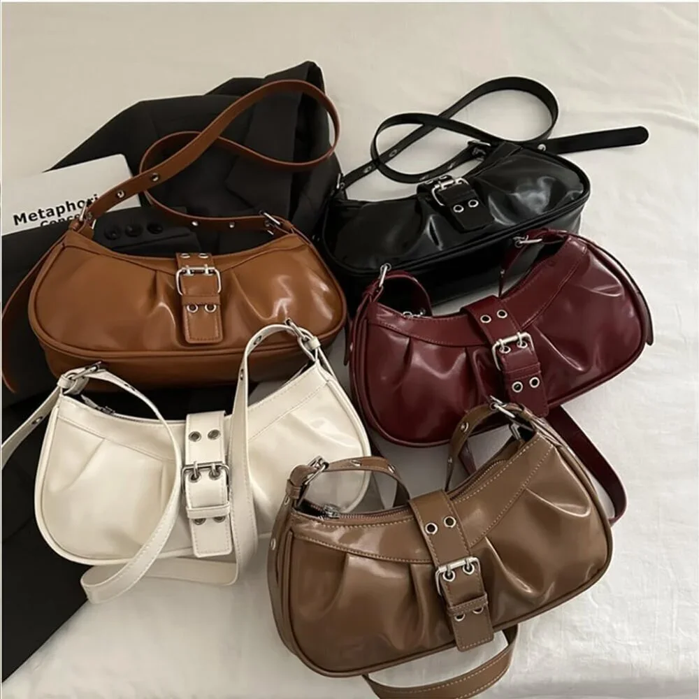 Y2K PU Leather Hobo Bag for Women Small Clutch Purse Top Handle Vintage